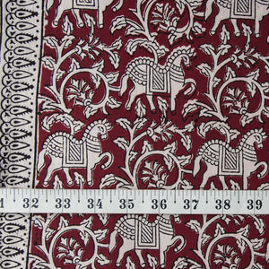 Maroon & White Bagh Handblock Printed Cotton Fabric
