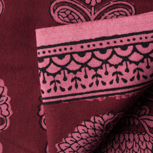 Precut 1 meter -Pink Bagh Handblock Printed Cotton Fabric.