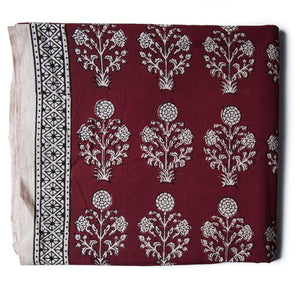 Precut 0.75 meters -Maroon & White Bagh Handblock Printed Cotton Fabric