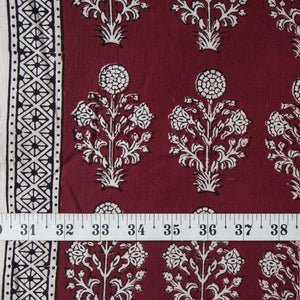 Precut 0.75 meters -Maroon & White Bagh Handblock Printed Cotton Fabric