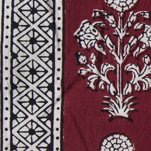 Precut 0.75 meters -Maroon & White Bagh Handblock Printed Cotton Fabric