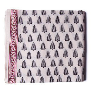 Precut 1 meter -Black & White Bagh Handblock Printed Cotton Fabric