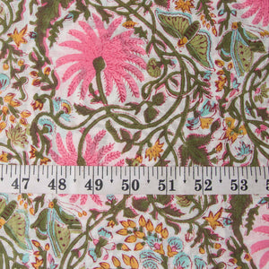 Precut 1 meter -Handblock Printed Fine Mul Cotton Fabric