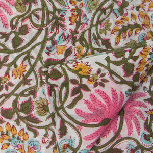 Precut 1 meter -Handblock Printed Fine Mul Cotton Fabric