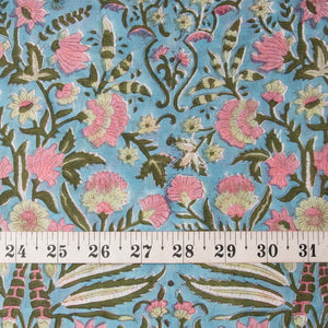 Precut 1 meter -Handblock Printed Fine Mul Cotton Fabric