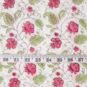 Precut 1 meter -Handblock Printed Fine Mul Cotton Fabric