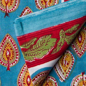 Precut 0.75 meters -Blue & Red Bagru Dabu Hand Block Printed Cotton Fabric