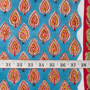 Precut 0.75 meters -Blue & Red Bagru Dabu Hand Block Printed Cotton Fabric