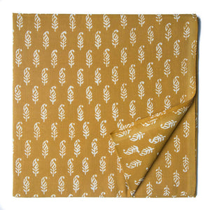 Yellow & Off White Bagru Dabu Hand Block Printed Cotton Fabric