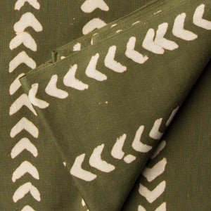 Precut 0.25 meters -Green & Off White Bagru Dabu Hand Block Printed Cotton Fabric