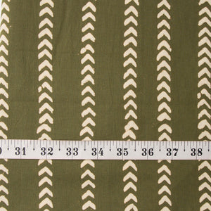 Precut 0.25 meters -Green & Off White Bagru Dabu Hand Block Printed Cotton Fabric