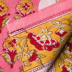 Precut 1 meter -Pink & Yellow Bagru Dabu Hand Block Printed Cotton Fabric