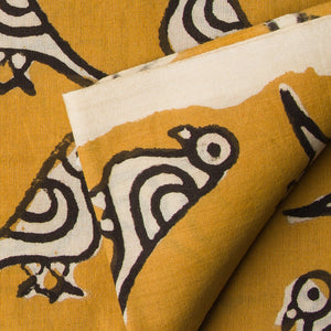 Precut 0.25 meters -Yellow & Black Bagru Dabu Hand Block Printed Cotton Fabric