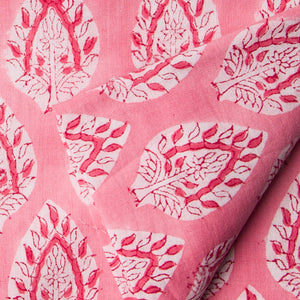 Precut 0.75 meters -Pink & White Bagru Dabu Hand Block Printed Cotton Fabric