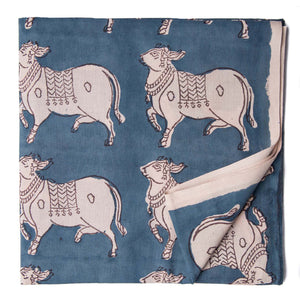 Precut 1 meters -Blue & White Bagru Dabu Hand Block Printed Cotton Fabric