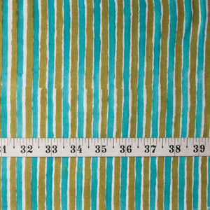 Precut 0.75 meters -Green & White Bagru Dabu Hand Block Printed Cotton Fabric