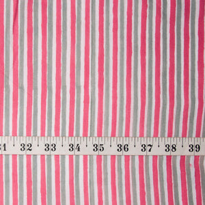 Precut 1 meter -Pink & Grey Bagru Dabu Hand Block Printed Cotton Fabric.