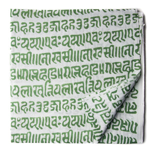 Precut 0.75 meters -Green & White Bagru Dabu Hand Block Printed Cotton Fabric.