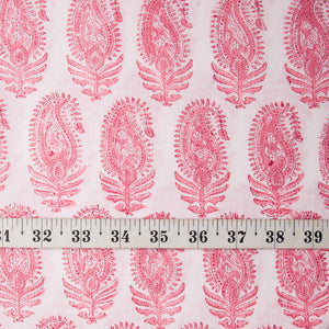 Precut 1 meter -Pink & White Bagru Dabu Hand Block Printed Cotton Fabric