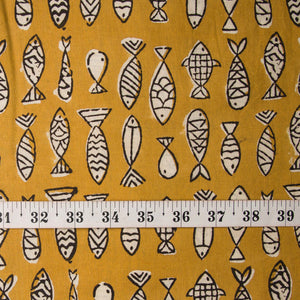 Precut 0.75 meters -Yellow & White Bagru Dabu Hand Block Printed Cotton Fabric