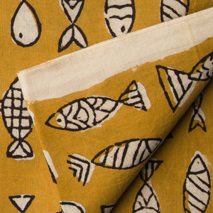 Yellow & White Bagru Dabu Hand Block Printed Cotton Fabric