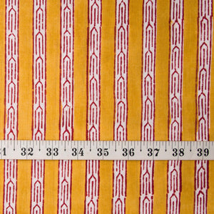 Precut 0.50 meters -Red & Yellow Bagru Dabu Hand Block Printed Cotton Fabric