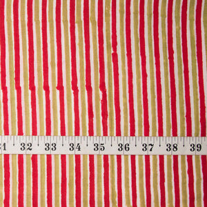 Precut 0.75 meters -Red & Green Bagru Dabu Hand Block Printed Cotton Fabric
