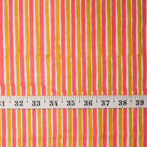 Precut 1 meter -Pink & Yellow Bagru Dabu Hand Block Printed Cotton Fabric