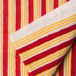 Precut 1 meter -Red & Yellow Bagru Dabu Hand Block Printed Cotton Fabric