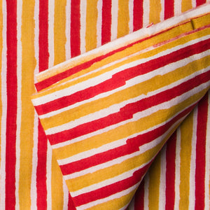 Precut 0.75 meters -Red & Yellow Bagru Dabu Hand Block Printed Cotton Fabric