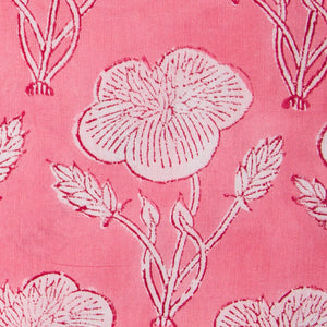 Precut 1 meter -Pink & White Bagru Dabu Hand Block Printed Cotton Fabric