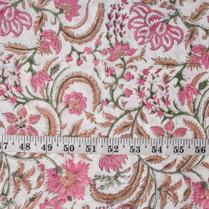 Precut 1 meters -Sanganeri Hand Block Printed Cotton Fabric