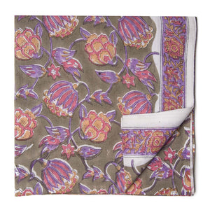 PINK & PURPLE FLORAL HANDBLOCK PRINTED PURE COTTON FABRIC