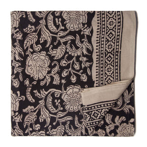Black and off white Sanganeri Hand Block Printed Cotton Fabric with floral print