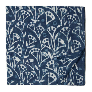 White and blue Sanganeri Hand Block Printed Cotton Fabric with floral print