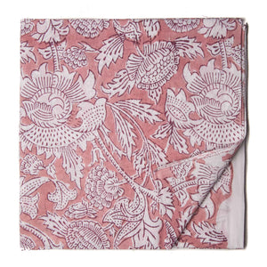 Peach and white Sanganeri Hand Block Printed Cotton Fabric with floral print