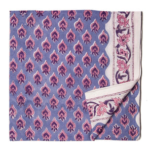 Blue and Pink Sanganeri Hand Block Printed Cotton Fabric with floral design