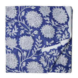 Blue and White Sanganeri Hand Block Printed Cotton Fabric with floral design