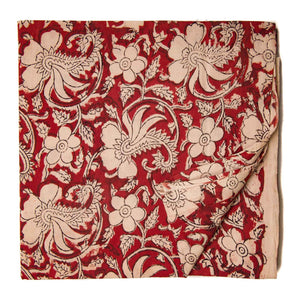 Red and OffWhite Sanganeri Hand Block Printed Cotton Fabric with floral design
