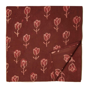 Brown Sanganeri Hand Block Printed Cotton Fabric with floral design