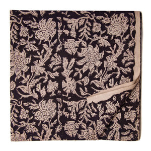 Black and OffWhite Sanganeri Hand Block Printed Cotton Fabric with floral design