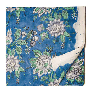 Blue and White Sanganeri Hand Block Printed Cotton Fabric with floral design