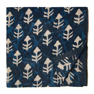 Blue and White Sanganeri Hand Block Printed Cotton Fabric with floral design