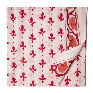 Red and White Sanganeri Hand Block Printed Cotton Fabric with floral design