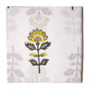 Yellow and White Sanganeri Hand Block Printed Cotton Fabric with floral design