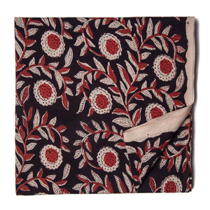 Red and Black Sanganeri Hand Block Printed Cotton Fabric  with floral print