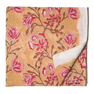 Yellow and pink Sanganeri Hand Block Printed Cotton Fabric  with floral print