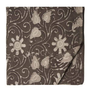 Grey Sanganeri Hand Block Cotton Fabric with floral print