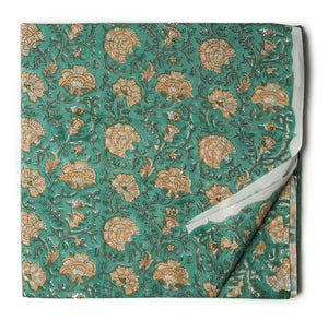 Green floral handblock printed pure cotton fabric