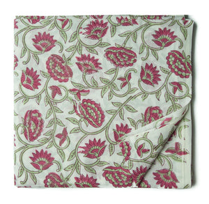 Red floral handblock printed pure cotton fabric